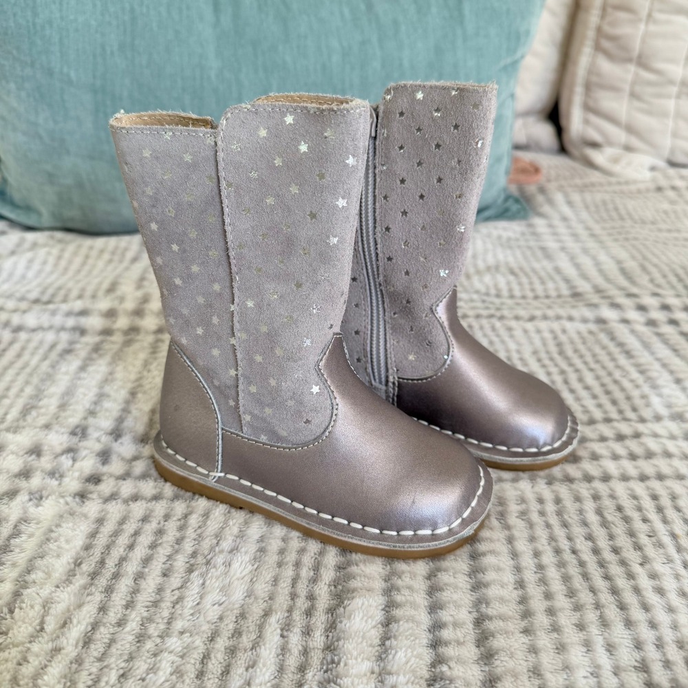 Livie & Luca Silver Metallic Star Suede Leather Boots Toddler Girls Size 5M